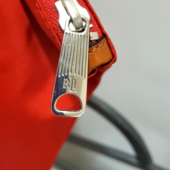 R.L.L RALPH LAUREN Red Packable Tote/Bag Nylon w. Leather Straps - Picture 5 of 12